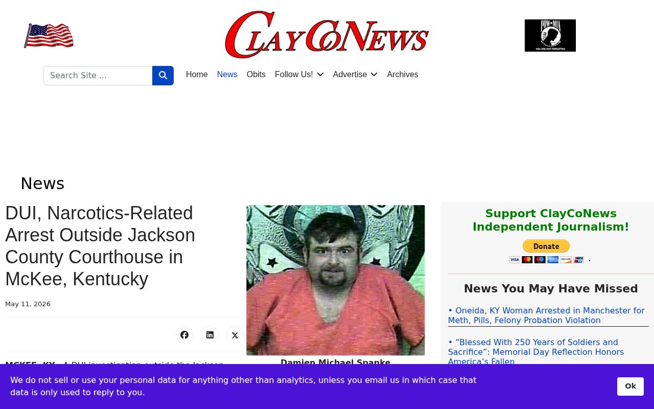 ClayCoNews Jackson County story showing agency and detention-center sourcing