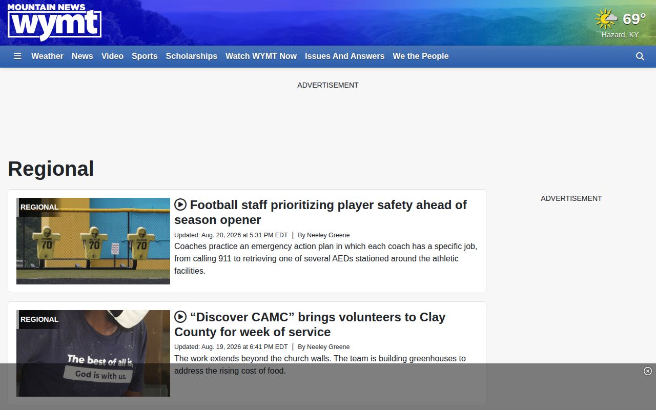 WYMT regional news section used for Eastern Kentucky arrest reporting
