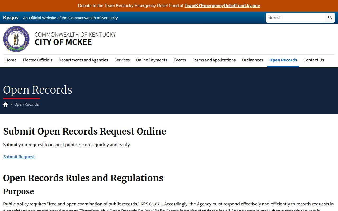 City of McKee open-records policy and records custodian information