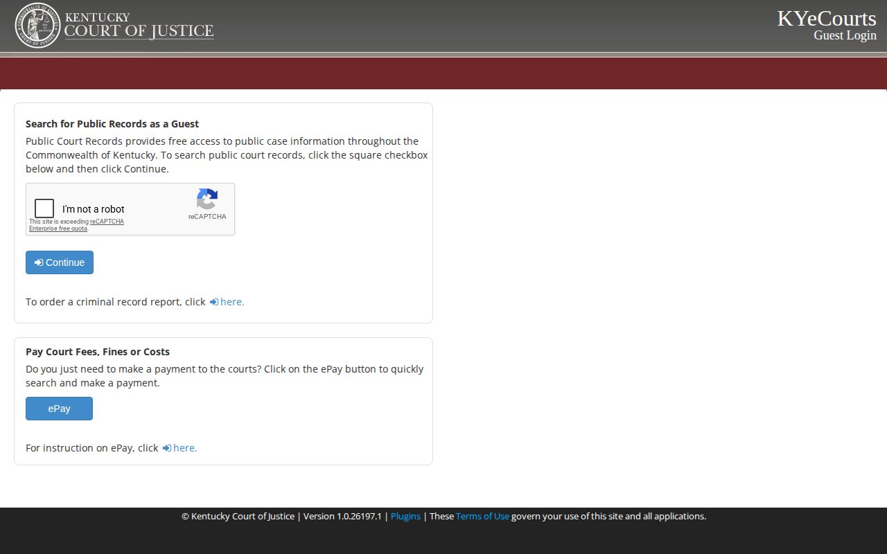 Kentucky CourtNet guest login for court case searches